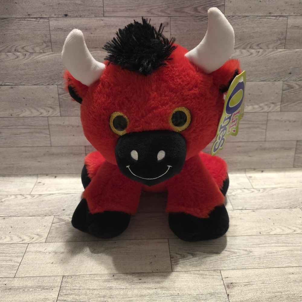 Toy Factory Lil' Ones Romeo Bull‎ Red Black White Plush Toy *Missing Rose*